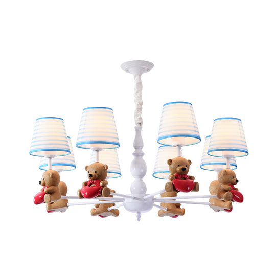 Brown Cartoon Tapered Shade Ceiling Light for Living Room - Fabric Chandelier Fixture