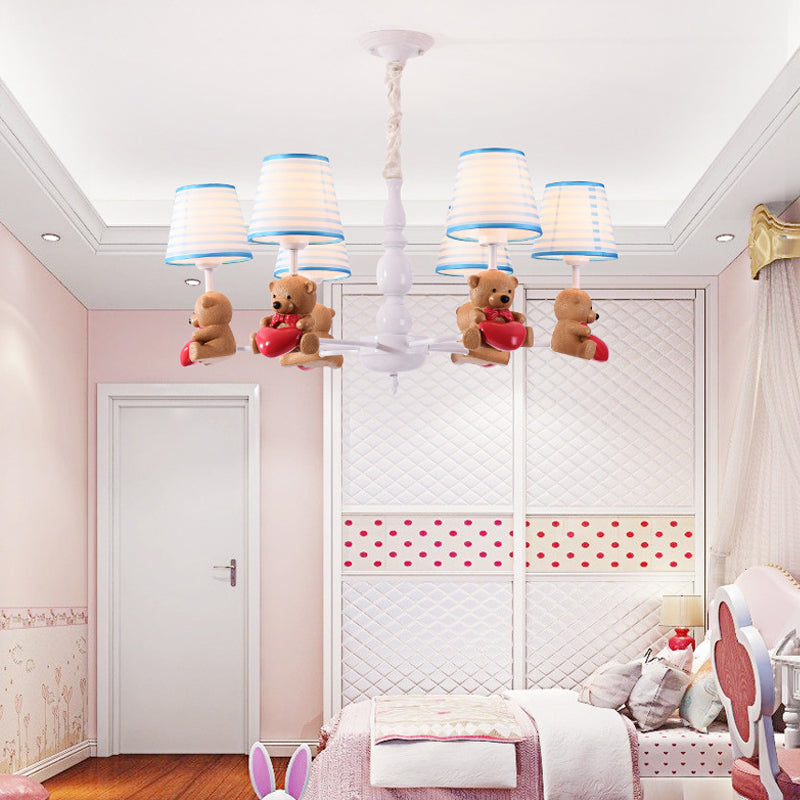 Brown Cartoon Tapered Shade Ceiling Light for Living Room - Fabric Chandelier Fixture