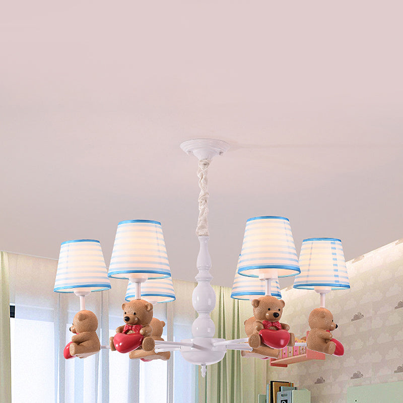 Brown Cartoon Tapered Shade Ceiling Light for Living Room - Fabric Chandelier Fixture