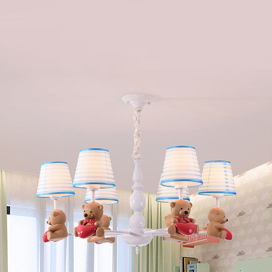 Brown Cartoon Tapered Shade Ceiling Light for Living Room - Fabric Chandelier Fixture