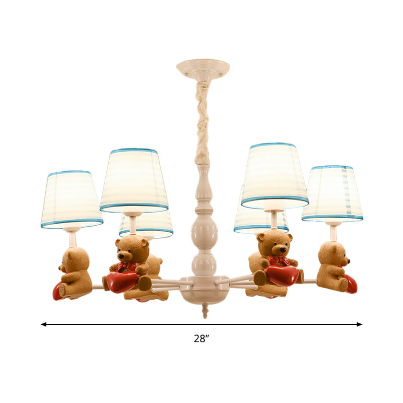 Brown Cartoon Tapered Shade Ceiling Light for Living Room - Fabric Chandelier Fixture