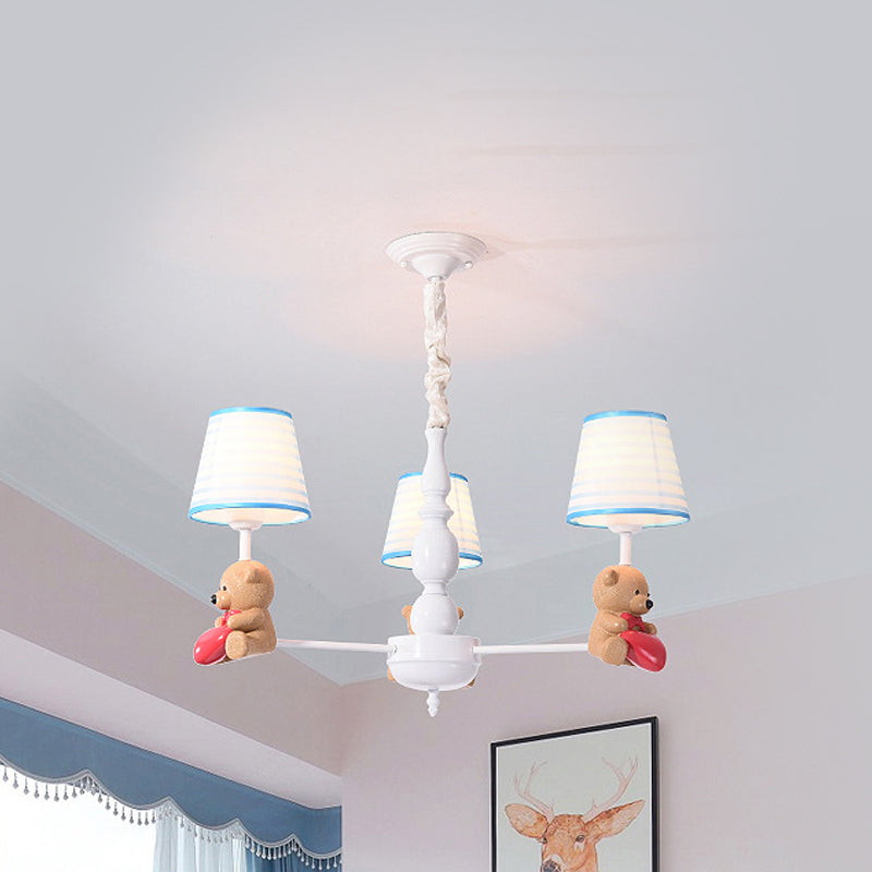 Brown Cartoon Tapered Shade Ceiling Light for Living Room - Fabric Chandelier Fixture