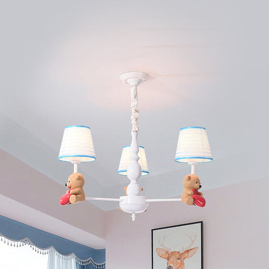 Brown Cartoon Tapered Shade Ceiling Light for Living Room - Fabric Chandelier Fixture