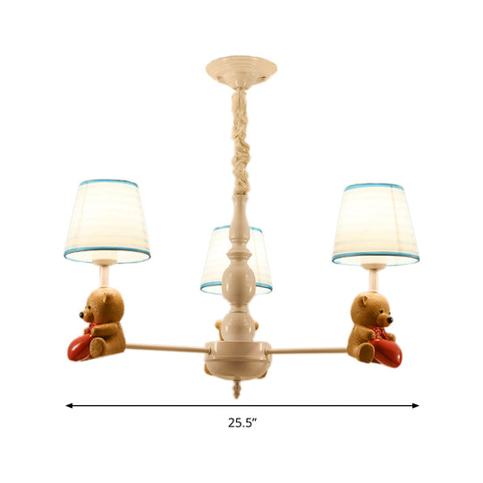 Brown Cartoon Tapered Shade Ceiling Light for Living Room - Fabric Chandelier Fixture