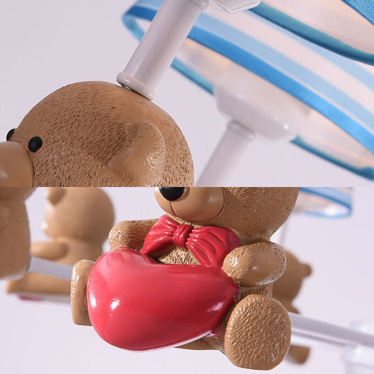 Brown Cartoon Tapered Shade Ceiling Light for Living Room - Fabric Chandelier Fixture