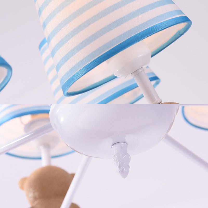 Brown Cartoon Tapered Shade Ceiling Light for Living Room - Fabric Chandelier Fixture