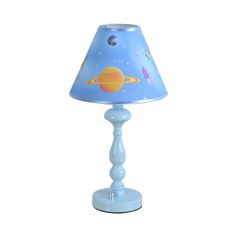 Modern Blue Planet Kindergarten Desk Lamp with Tapered Shade
