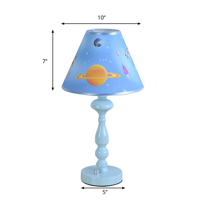 Modern Blue Planet Kindergarten Desk Lamp with Tapered Shade
