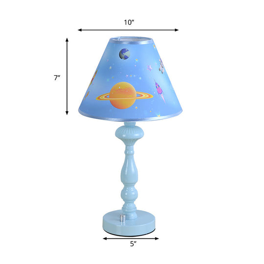 Modern Blue Planet Kindergarten Desk Lamp with Tapered Shade