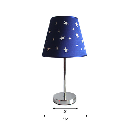 Modern Blue Study Room Desk Light with Starry Shade, Metal Body & Plug-In Cord