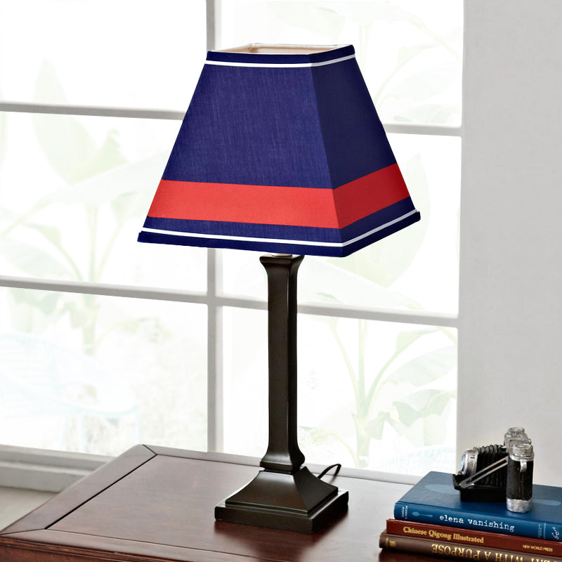 Modern Blue Desk Lamp with Fabric Shade and Plug-In Cord for Study Room Craftsman