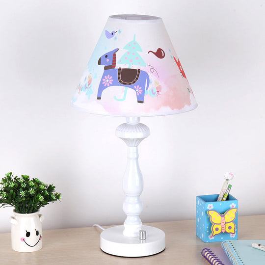 White Tapered Shade Desk Lamp with Animal Print - Perfect Kids Reading Light