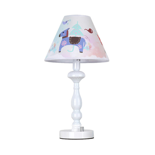 White Tapered Shade Desk Lamp with Animal Print - Perfect Kids Reading Light