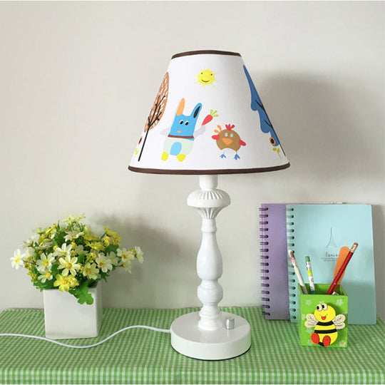 White Tapered Shade Desk Lamp with Animal Print - Perfect Kids Reading Light
