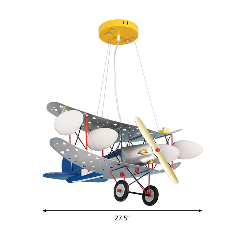 Stylish Blue Metal Chandelier with 4 Plane Hanging Lights for Living or Nursing Room