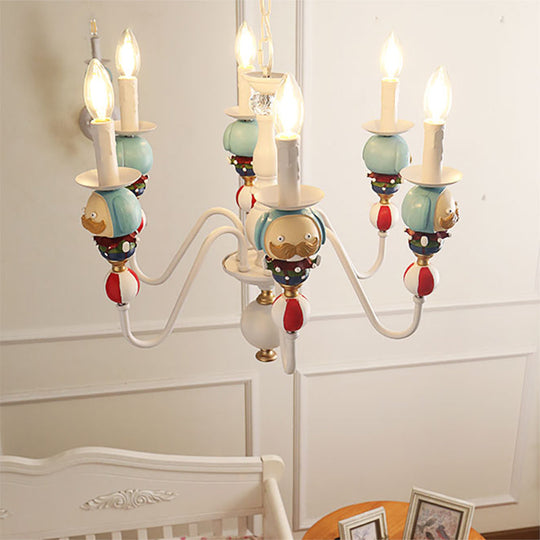 Nordic Metal Blue and White Pendant Light: Candle Hanging Chandelier for Dining Room