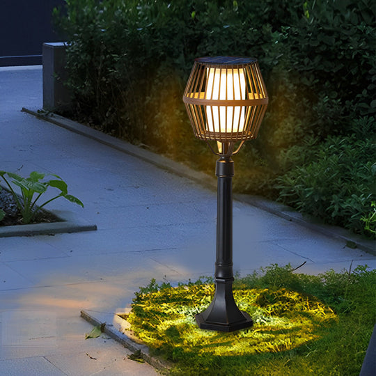 Modern Matte Black Solar Caged Lantern