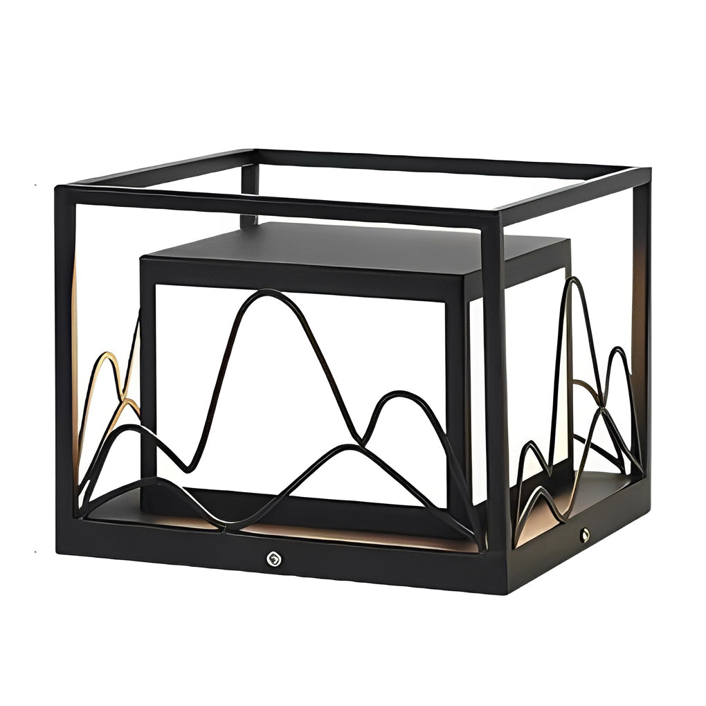 Square Solar LED Outdoor Post Cap Lights with Mountain Design