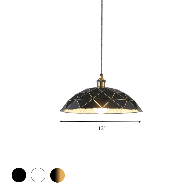 Industrial Black/White Metal Pendant Light for Living Room - 1 Light Dome Suspension Lamp, 13"/16"/19.5" Wide
