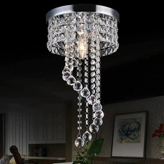LED Crystal ceiling light Chrome Flush Mount Fixture with Raindrop Crystals, Modern Ceiling Lighting