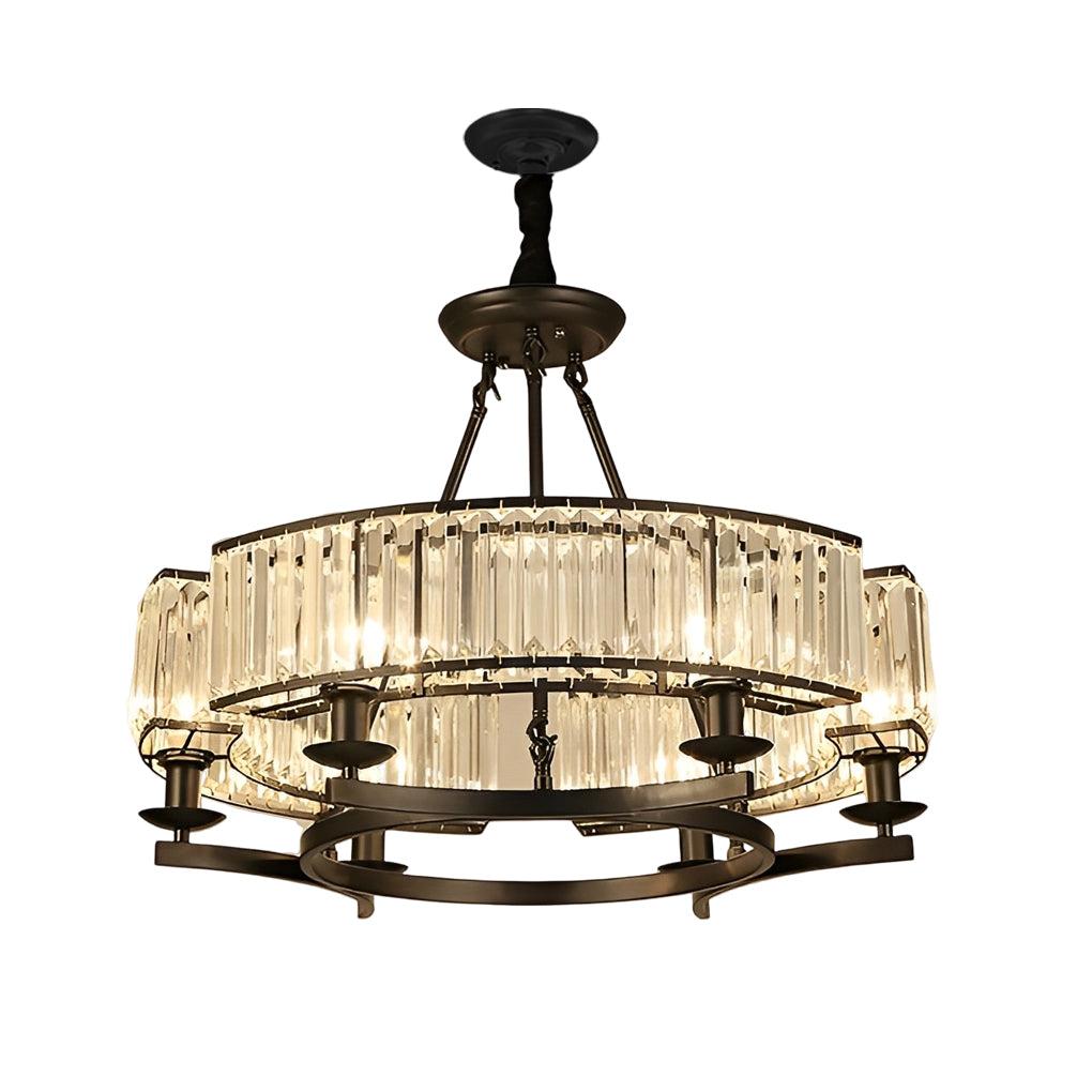 Round Metal Three Step Dimming Modern Rustic Crystal Chandelier