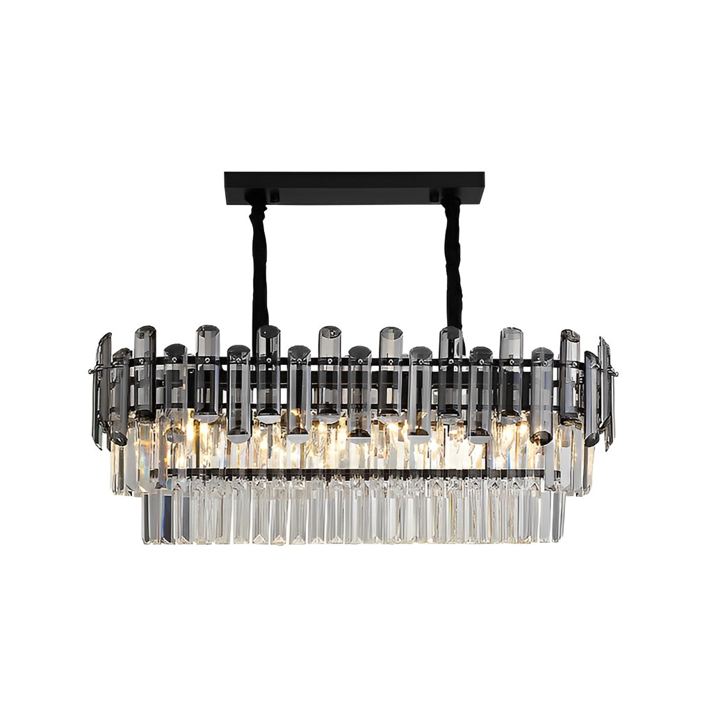 Long Rectangular Crystal LED Chandelier with 3-Step Dimming