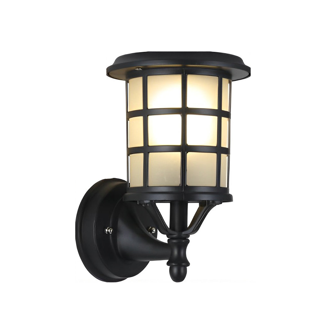 Retro Round Three Step Dimming Black Solar Wall Sconce Waterproof