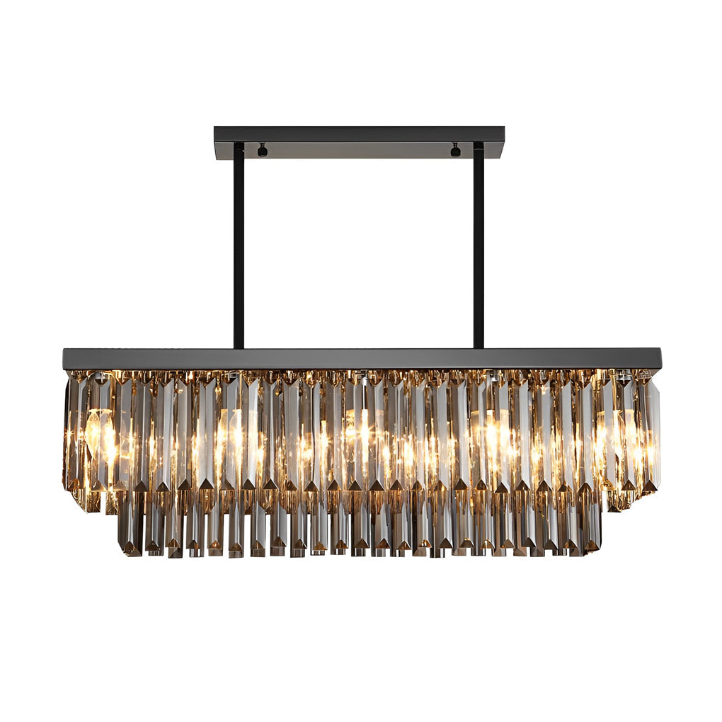 Rectangular Crystal LED 3-Step Dimming Smoke Gray Modern Chandelier