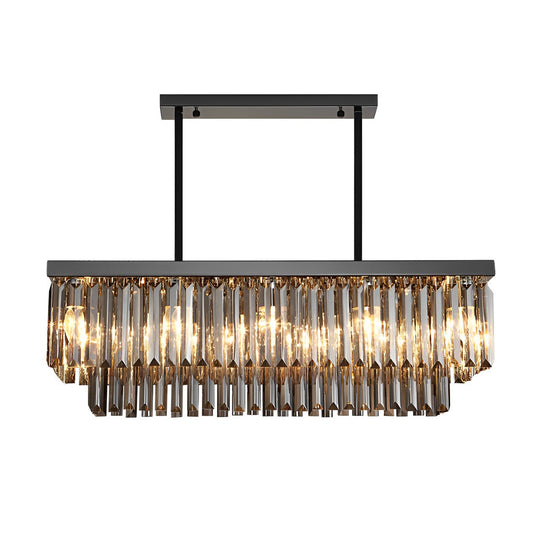 Rectangular Crystal LED 3-Step Dimming Smoke Gray Modern Chandelier
