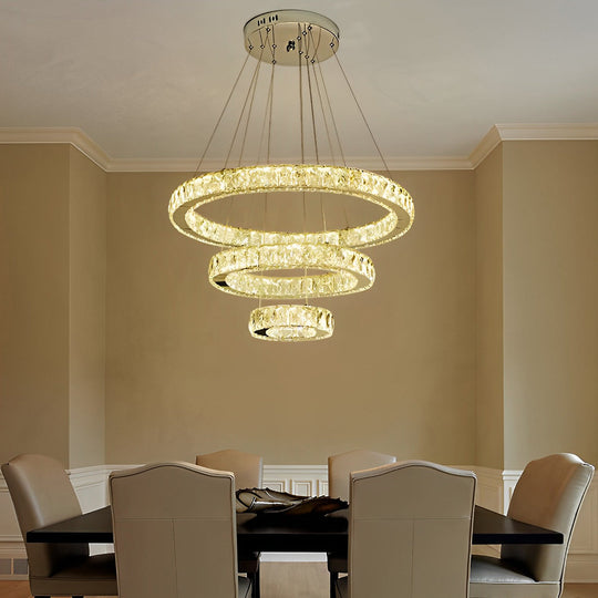 Luxury Crystal 3-Tier LED Chandelier – Geometric or Stacked Ring Pendant Light