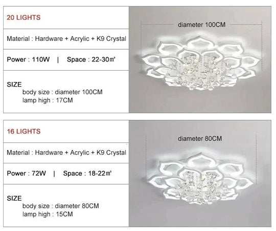 Modern LED Ceiling Lights Fixtures For Living Room White K9 Crystal Home Bedroom Lamp With Remote Control Dimmable Plafon Lustre