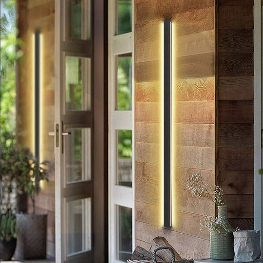Black Long Linear Metal Waterproof Dimmable Modern Outdoor Wall Lights
