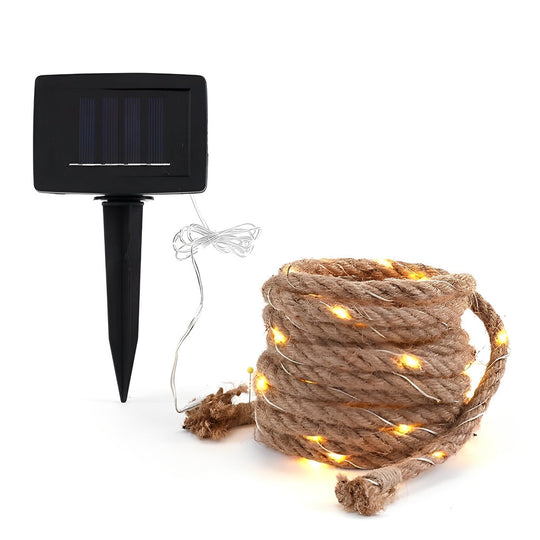 100/200 Lights Hemp Rope Decor Battery Operated Solar LED String Lights
