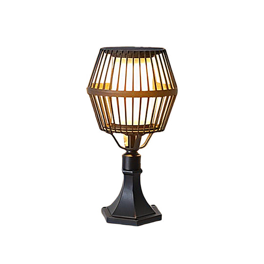 Modern Matte Black Solar Caged Lantern