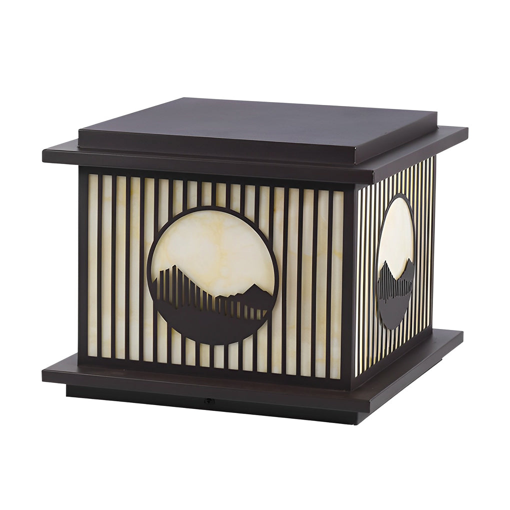 Retro Mountain Scenery LED Waterproof Black Solar Pillar Lamp