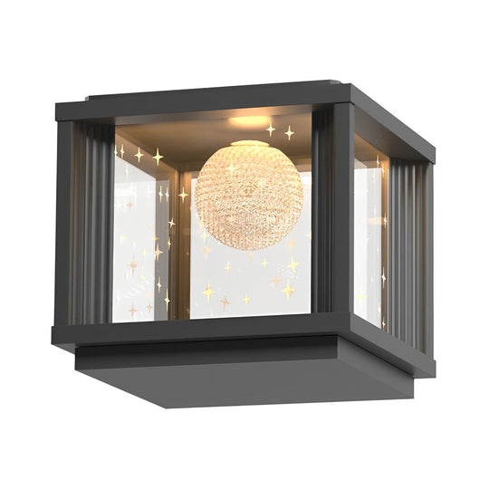 Square Crystal Glass Ball LED Waterproof Solar Fence Post Lamp