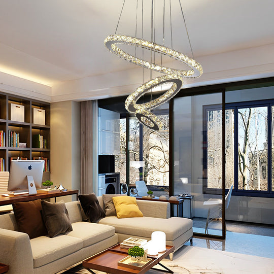 3-Ring Adjustable Circles Tiered Crystal LED Modern Chandelier