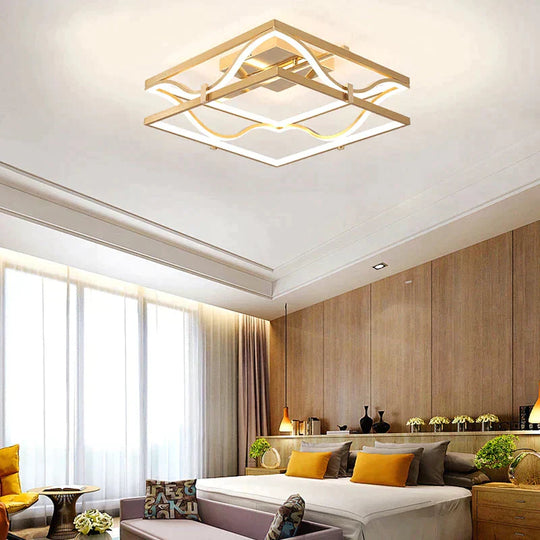 LED Ceiling Lights Gold Body Round/Square For Bedroom Support  Remote Control Led Lamps