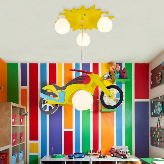 Kid's Cartoon Metal Hanging Lamp - Yellow Motor Hanging Lights for Bedroom