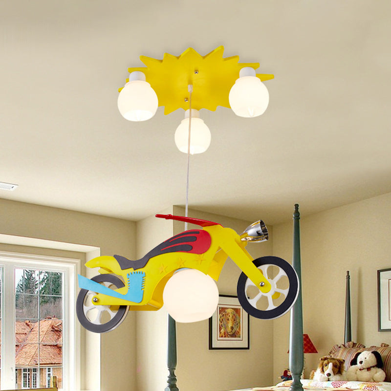 Kid's Cartoon Metal Hanging Lamp - Yellow Motor Hanging Lights for Bedroom