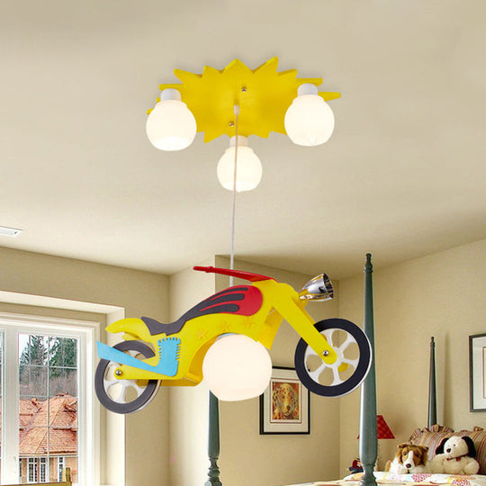 Kid's Cartoon Metal Hanging Lamp - Yellow Motor Hanging Lights for Bedroom