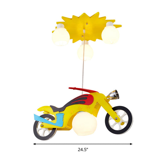 Kid's Cartoon Metal Hanging Lamp - Yellow Motor Hanging Lights for Bedroom