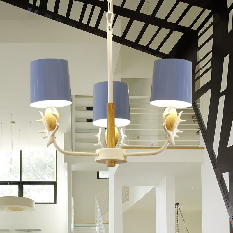 Scandinavian Deer Horn Chandelier - Stylish Metal Wood Hanging Light for Living Room