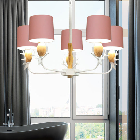 Scandinavian Deer Horn Chandelier - Stylish Metal Wood Hanging Light for Living Room