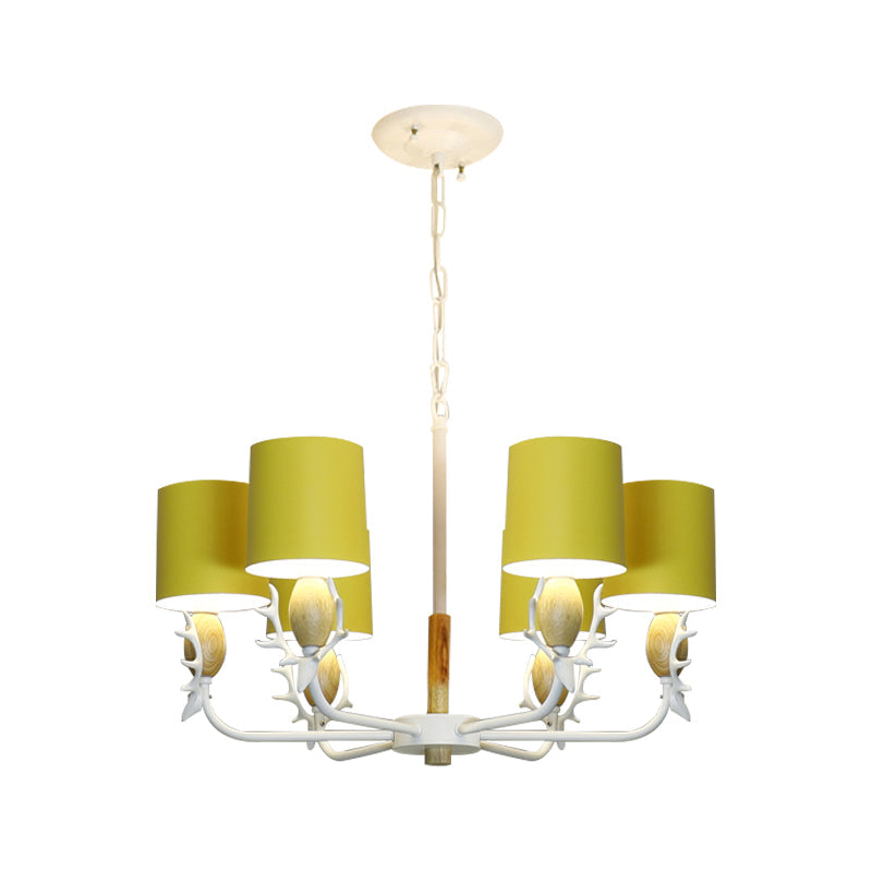 Scandinavian Deer Horn Chandelier - Stylish Metal Wood Hanging Light for Living Room