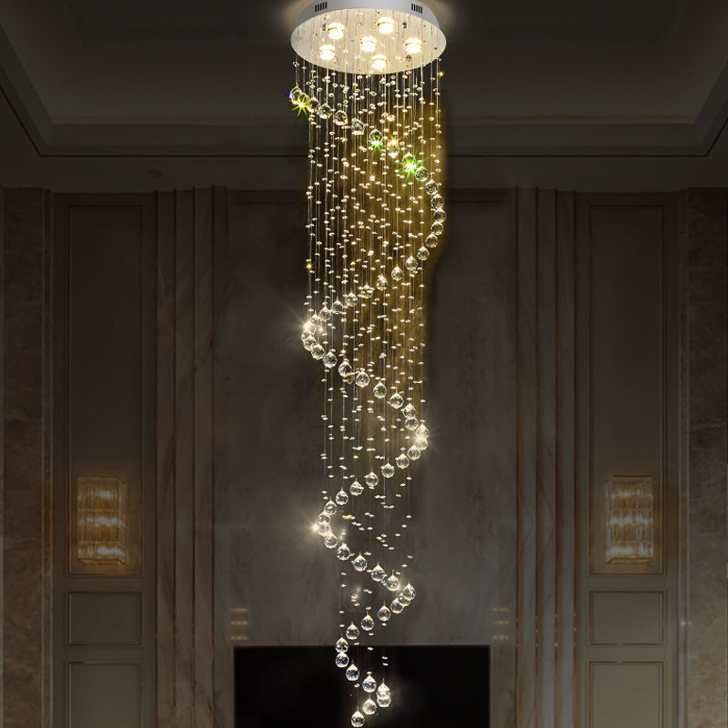 Spiral Cut Crystal Flushmount Ceiling Light in Stainless Steel for Modern Living Room - 1/3/6 Head Options