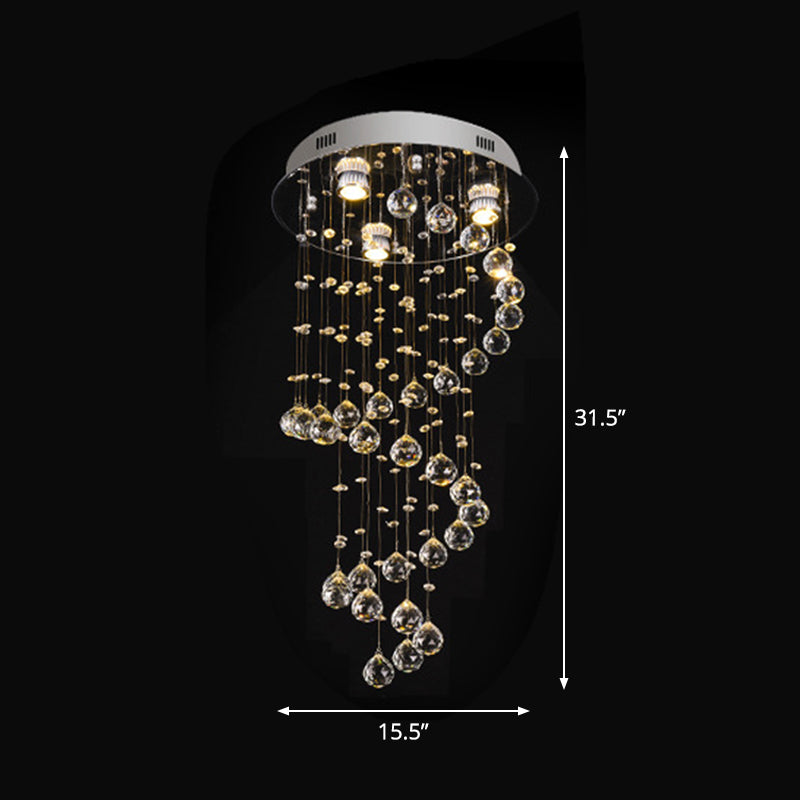 Spiral Cut Crystal Flushmount Ceiling Light in Stainless Steel for Modern Living Room - 1/3/6 Head Options