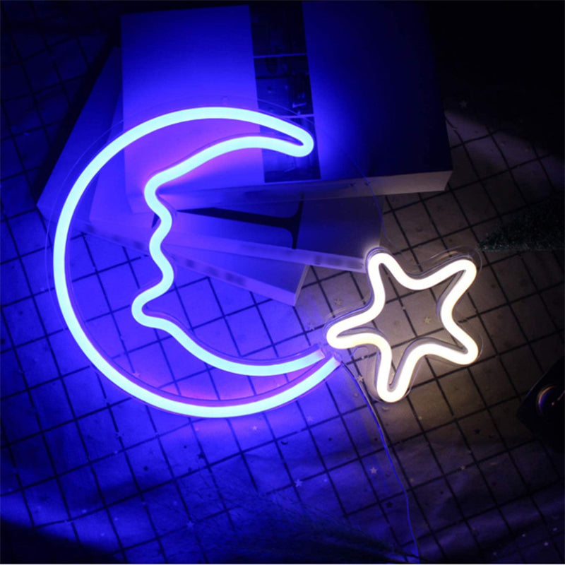 White Moon and Star LED Night Lamp for Kids Room with USB Plug-in Cord