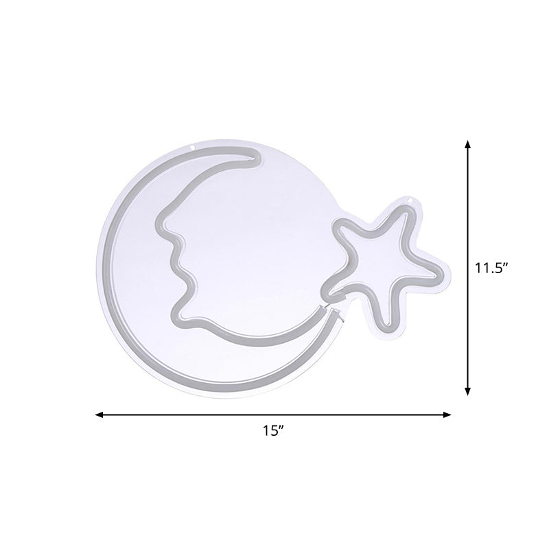 White Moon and Star LED Night Lamp for Kids Room with USB Plug-in Cord