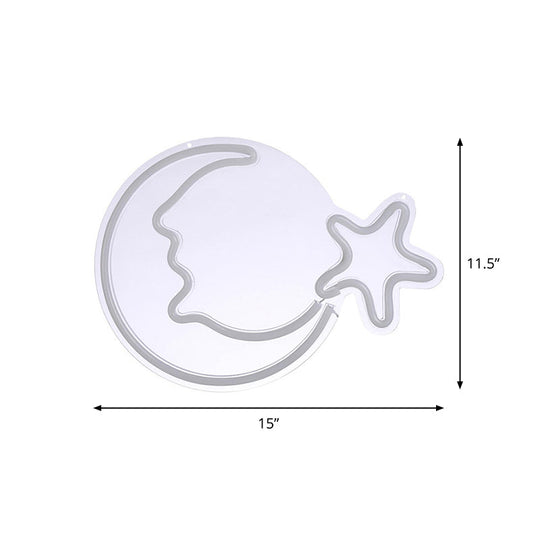 White Moon and Star LED Night Lamp for Kids Room with USB Plug-in Cord